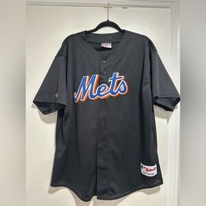Vintage 90s New York Mets Jersey Men XL Black Majestic Made in USA Stitched Mesh